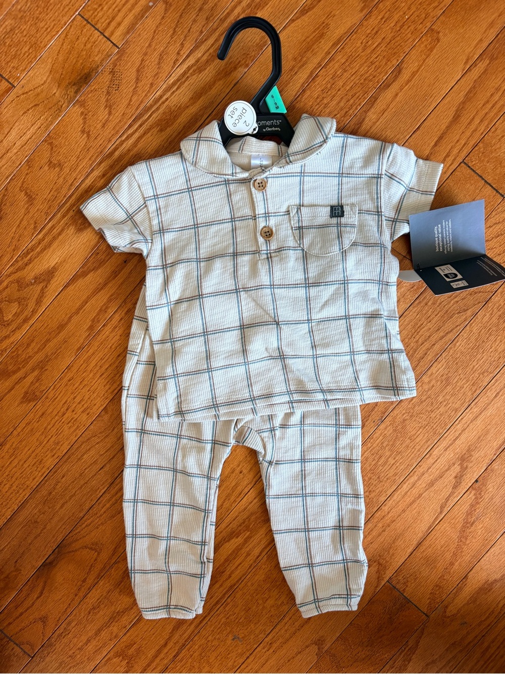 Children’s Plaid Two-Piece Pajama Set - Light Cream with Blue Trim